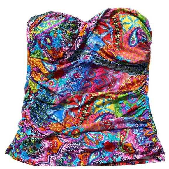 Blue Rod Beattie Womens Tankini Top 12 Multicolor Strapless Paisley Swimwear - Picture 1 of 6